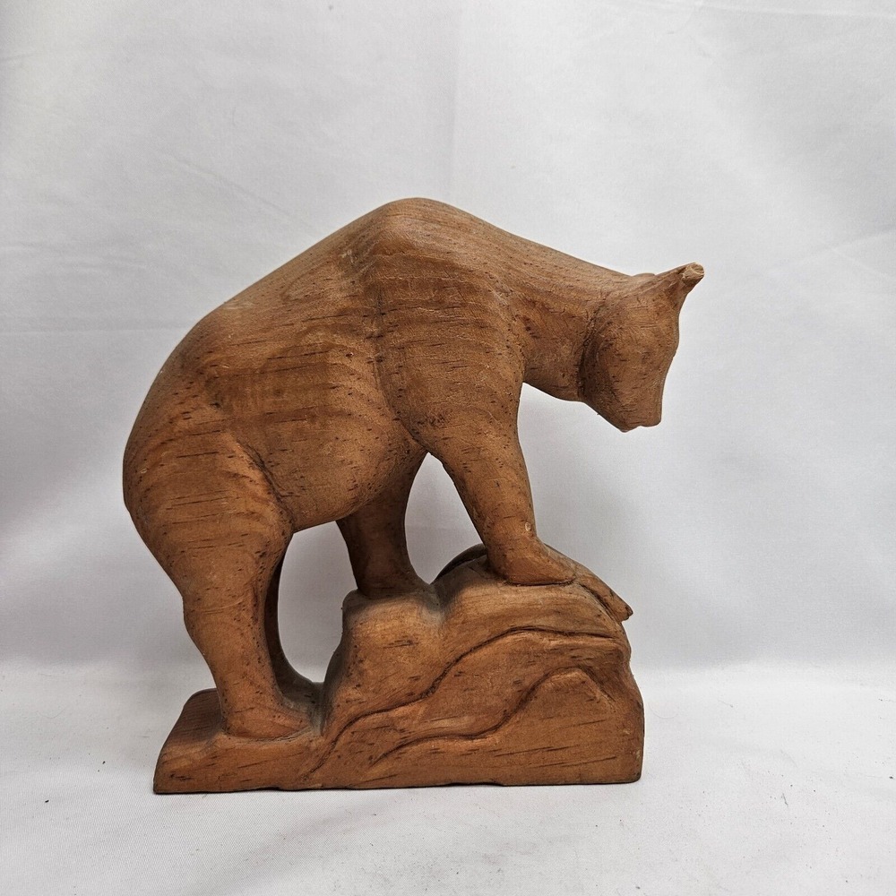 WOODEN Hand Carved Bear with Fish in mouth Folk Art‎